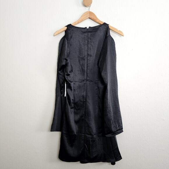 ASTR The Label Black Satin Cut Out Shoulder Mini Dress Bell Sleeve Size Medium - Picture 14 of 16